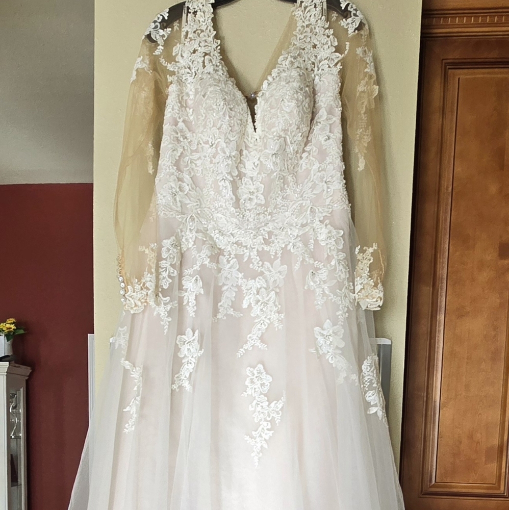 Stella York Lace Wedding Dress in White and Cream